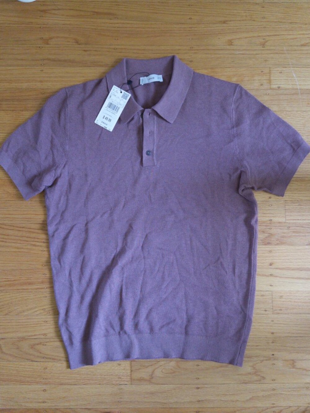 Mango Fine-knit polo with microstructure size Small Plum